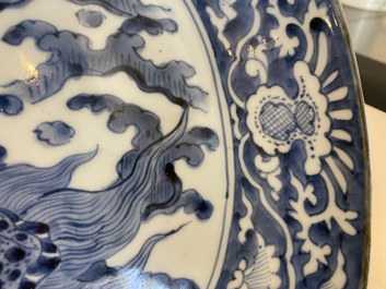 A Japanese blue and white Arita dish with sea turtles, Edo, 18th C.
