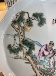 Plateau en porcelaine de Chine famille rose et porte-chapeau en qianjiang cai, 19/20&egrave;me