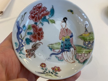 Tasse et soucoupe en porcelaine de Chine famille rose et une assiette 'Wu Shuang Pu', Yongzheng et 19&egrave;me