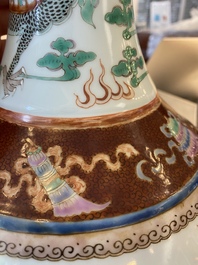 A Chinese famille verte 'dragons' bottle vase, Guangxu mark, 20th C.