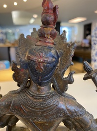Vasudhara en bronze dor&eacute; et laqu&eacute;, Sino-Tibet, 17&egrave;me