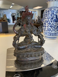 Vasudhara en bronze dor&eacute; et laqu&eacute;, Sino-Tibet, 17&egrave;me