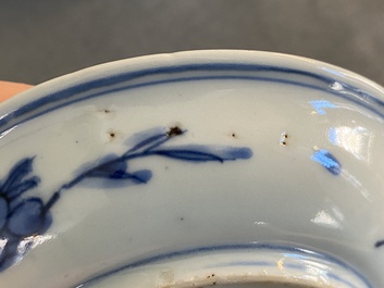 A small Chinese blue and white 'qilin' dish, Jiajing or Wanli