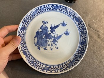 A Chinese blue and white 'Lantern festival' plate, 19th C.