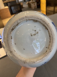 A Chinese blue and white bottle vase with a dragon on the neck, Transitional period