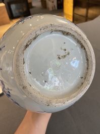 A Chinese blue and white bottle vase with a dragon on the neck, Transitional period