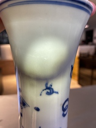 A Chinese blue and white bottle vase with a dragon on the neck, Transitional period