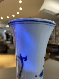 A Chinese blue and white bottle vase with a dragon on the neck, Transitional period