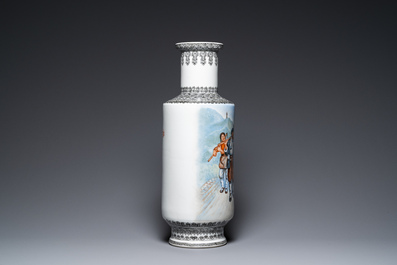 Two Chinese rouleau vases with Cultural Revolution design, signed Zhang Jian 章鑒 and dated 1968 and 1972
