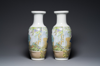 A pair of Chinese Cultural Revolution vases depicting Mao Zedong, signed Qiu Guang 邱光 and dated 1973