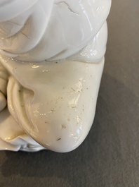 Een Chinese Dehua blanc de Chine figuur van Damo, zegelmerk, Qing