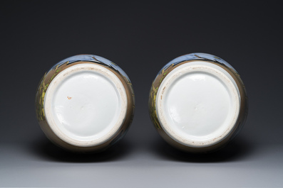 A pair of Chinese Cultural Revolution vases depicting Mao Zedong, signed Qiu Guang 邱光 and dated 1973