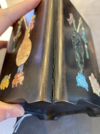 A Chinese hardstone-embellished zitan brush pot, 19th C.