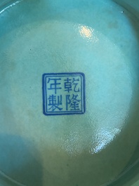 A Chinese grisaille and faux bois 'cong' vase, Qianlong mark, 20th C.