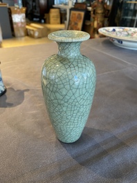 A Chinese crackle-glazed celadon vase, Qianlong