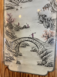 A Chinese grisaille and faux bois 'cong' vase, Qianlong mark, 20th C.