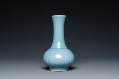 A Chinese monochrome lavender-blue-glazed bottle vase, Yongzheng mark, Republic