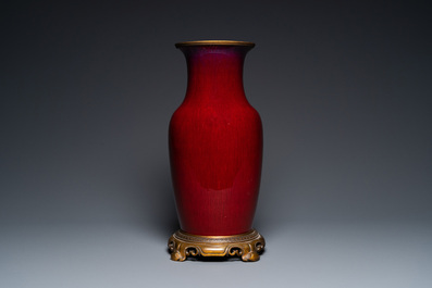 A Chinese flamb&eacute;-glazed vase with gilt bronze mounts, 19th C.