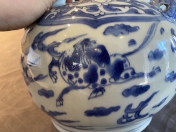 A Chinese blue and white water jug with flying horses, Wanli