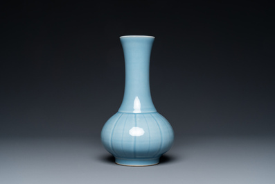 A Chinese monochrome lavender-blue-glazed bottle vase, Yongzheng mark, Republic