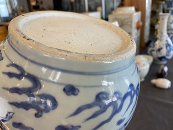 A Chinese blue and white water jug with flying horses, Wanli