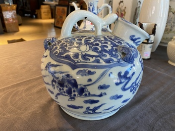 A Chinese blue and white water jug with flying horses, Wanli