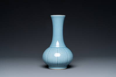 A Chinese monochrome lavender-blue-glazed bottle vase, Yongzheng mark, Republic