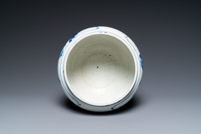 A Chinese blue and white bowl with figures in a landscape, Kangxi