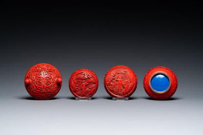 Six Chinese red lacquer pieces with Cultural Revolution design
