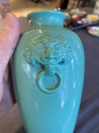 A Chinese turquoise-glazed vase, Qianlong mark but probably Republic