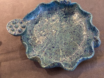 A Chinese robin's egg-glazed lotus brush washer, 19/20th C.