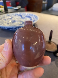 A small Chinese monochrome copper-red-glazed vase, Xuande mark, 19th C.