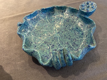 A Chinese robin's egg-glazed lotus brush washer, 19/20th C.