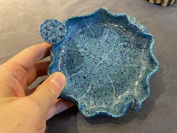 A Chinese robin's egg-glazed lotus brush washer, 19/20th C.