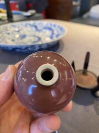A small Chinese monochrome copper-red-glazed vase, Xuande mark, 19th C.