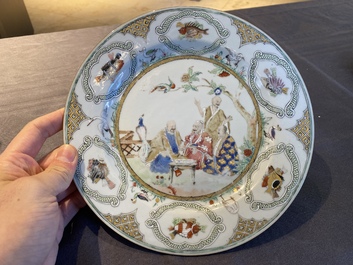 A Chinese famille rose plate after Cornelis Pronk: 'Doctor's visit', Qianlong