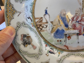 A Chinese famille rose plate after Cornelis Pronk: 'Doctor's visit', Qianlong