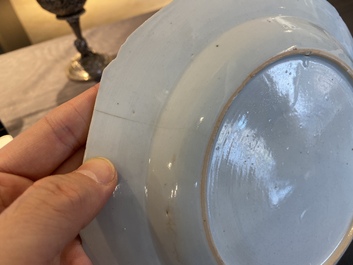 A rare Chinese famille rose 'mandarin' plate with a breastfeeding scene, Qianlong