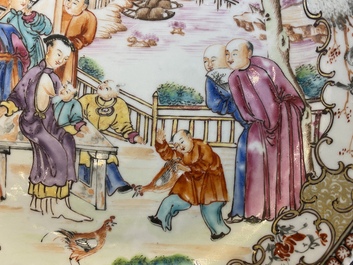 A rare Chinese famille rose 'mandarin' plate with a breastfeeding scene, Qianlong