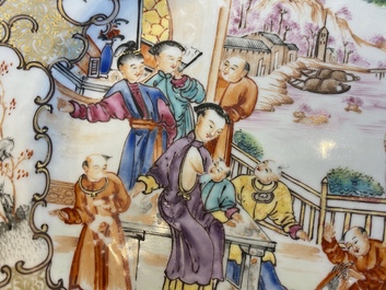 A rare Chinese famille rose 'mandarin' plate with a breastfeeding scene, Qianlong