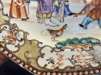 A rare Chinese famille rose 'mandarin' plate with a breastfeeding scene, Qianlong