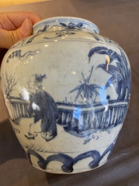 A Chinese blue and white vase with go-players, probably Southern China, 17th C.