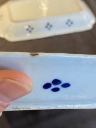 A pair of Chinese blue and white 'herring' dishes, Qianlong