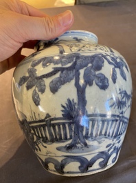 A Chinese blue and white vase with go-players, probably Southern China, 17th C.