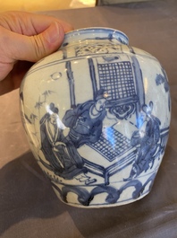 A Chinese blue and white vase with go-players, probably Southern China, 17th C.
