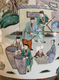 A Chinese famille verte 'silk production' fish bowl, 19th C.
