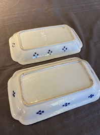 A pair of Chinese blue and white 'herring' dishes, Qianlong