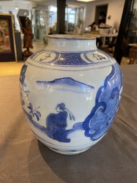 A Chinese blue and white jar, late Ming