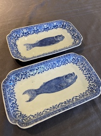 A pair of Chinese blue and white 'herring' dishes, Qianlong