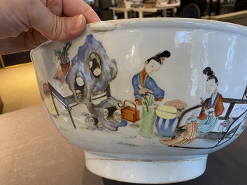 A large Chinese 'ladies and playing children' famille rose bowl, Yongzheng